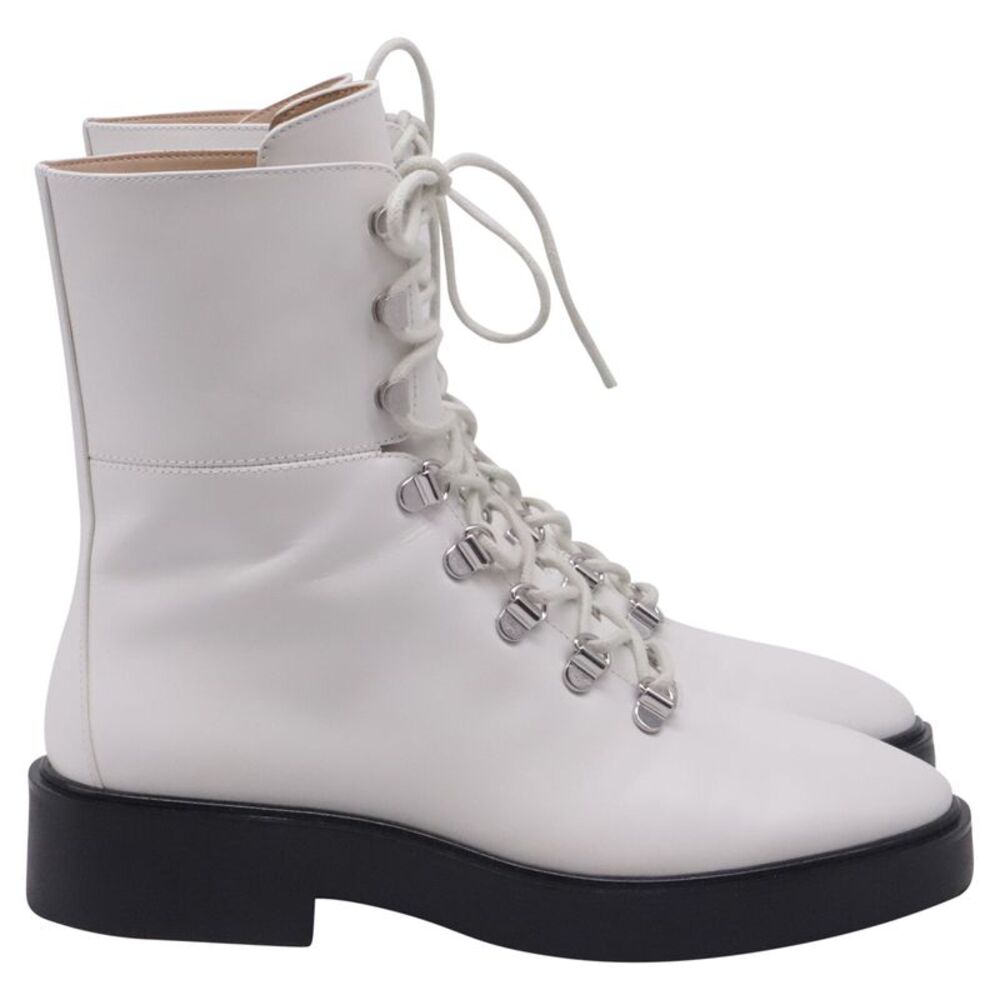 Stuart Weitzman Lace Up Boots in White Leather